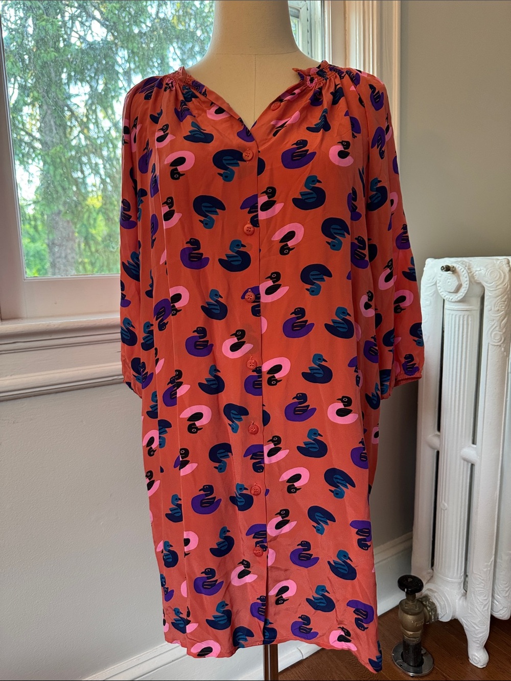 NWT Tucker 100% silk Coral Duck-Print Mini Dress
